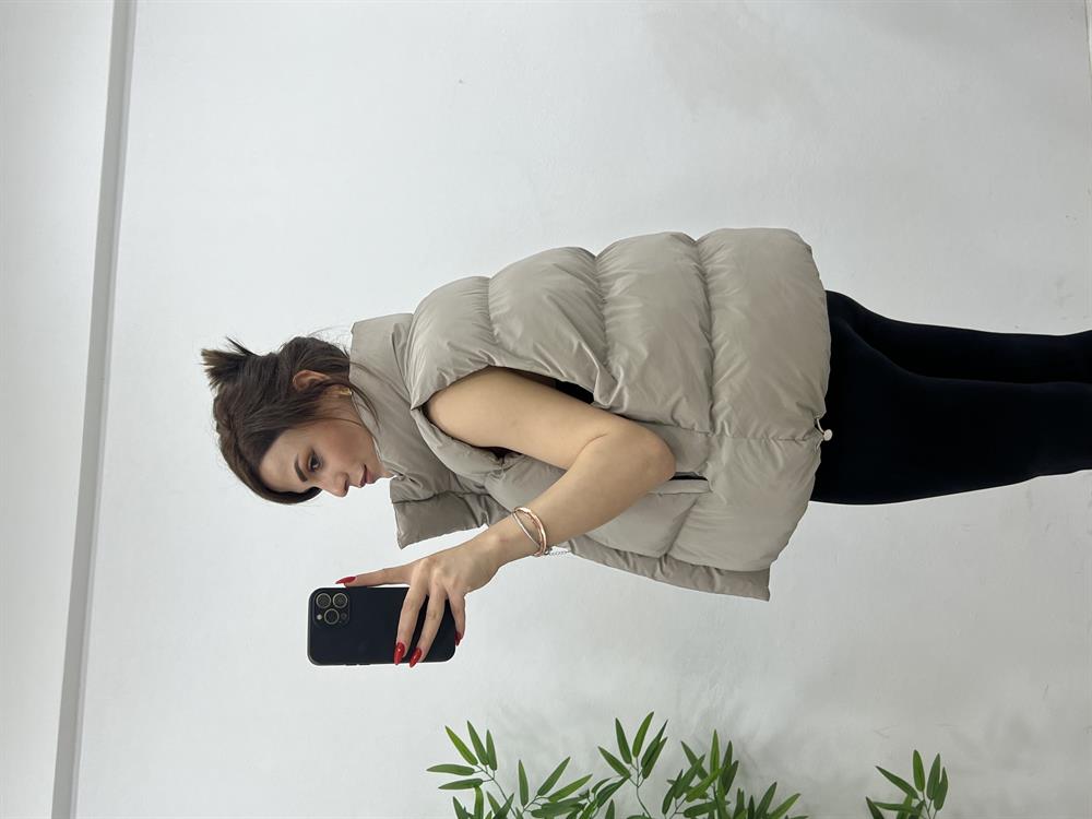 Parlak Puffer Yelek Bej