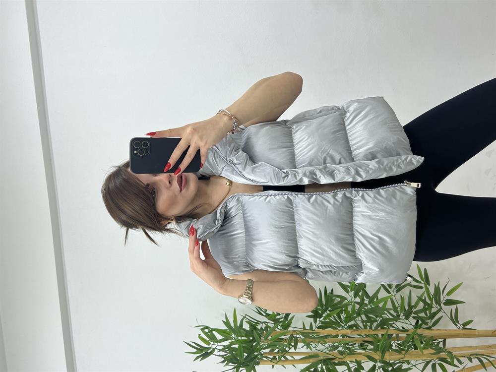 Parlak Puffer Yelek Gümüş