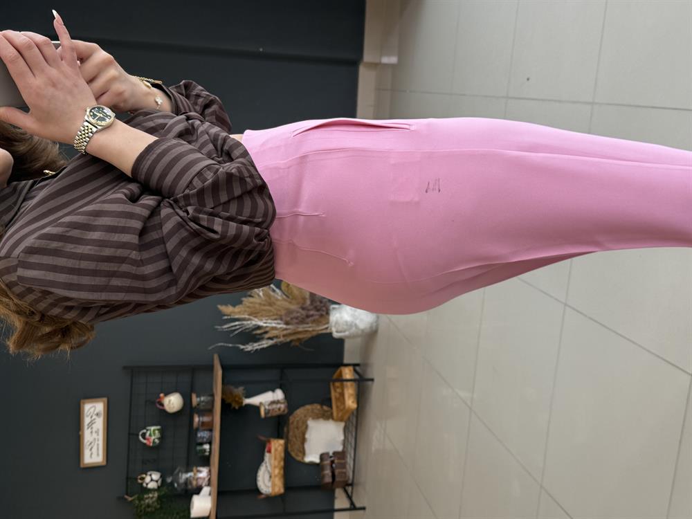 Pensli̇ Havuç Kesi̇m Kumaş Pantolon Pembe