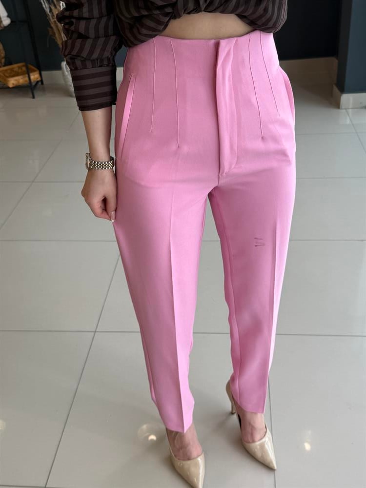 Pensli̇ Havuç Kesi̇m Kumaş Pantolon Pembe