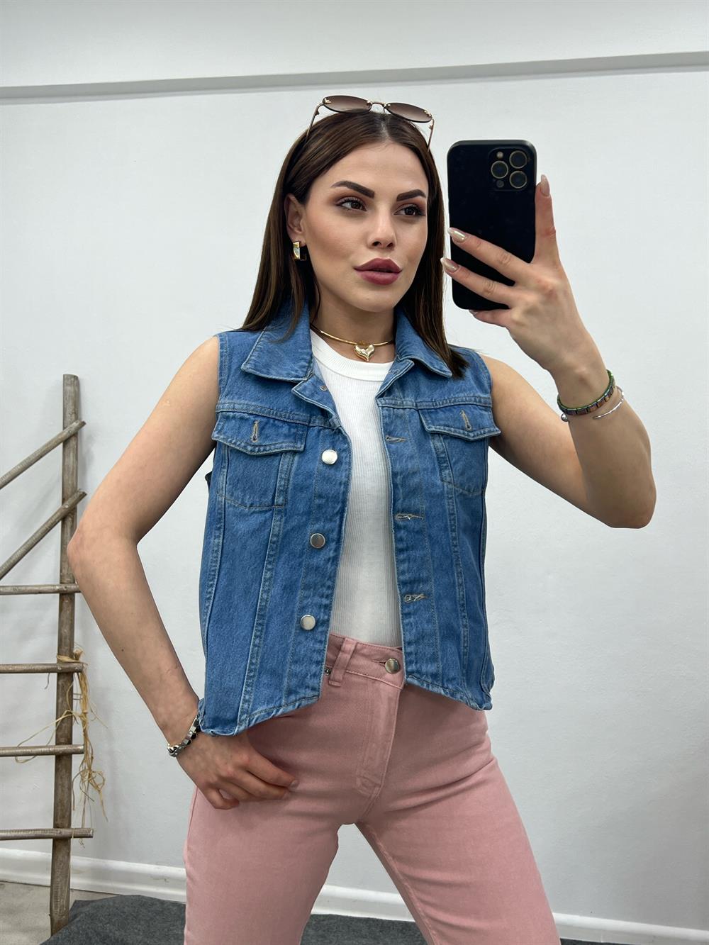 Pi̇nterest Kisa Deni̇m Yelek