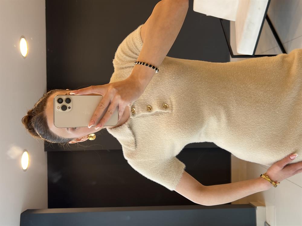 Polo Yaka Gold Düğmeli̇ Yumoş Elbi̇se Taş
