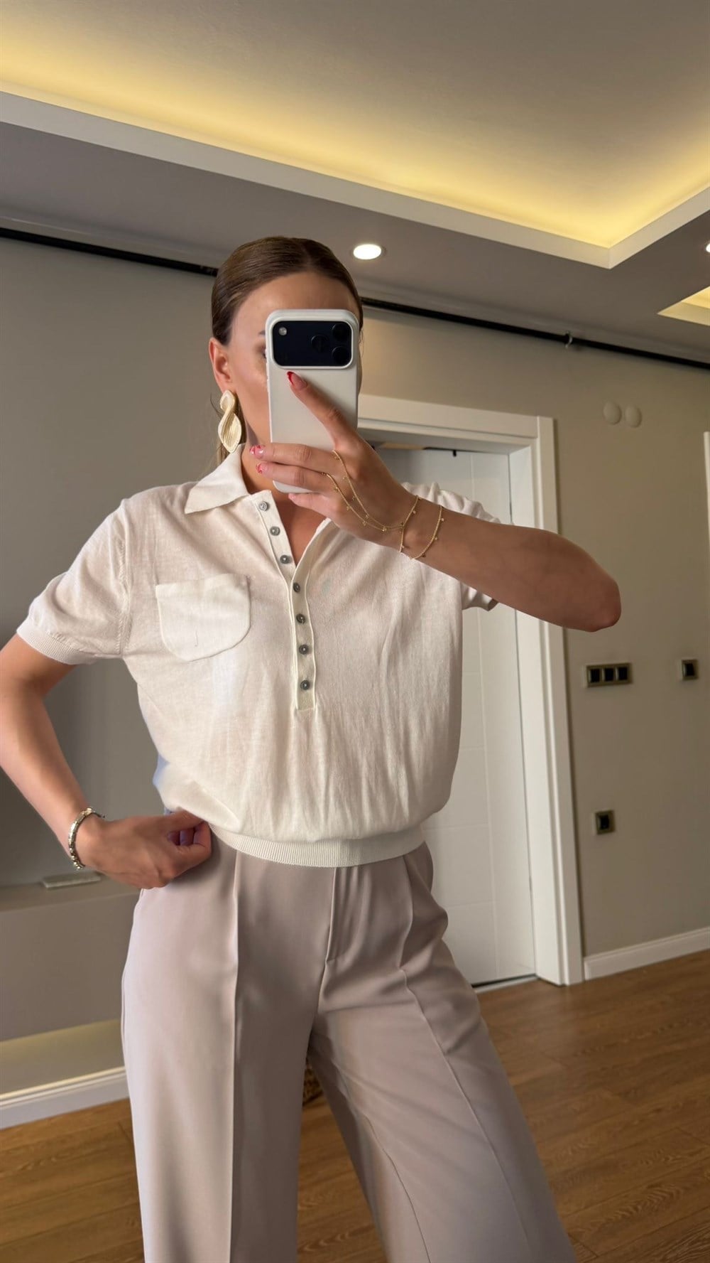 POLO YAKA TRİKO BLUZ EKRU