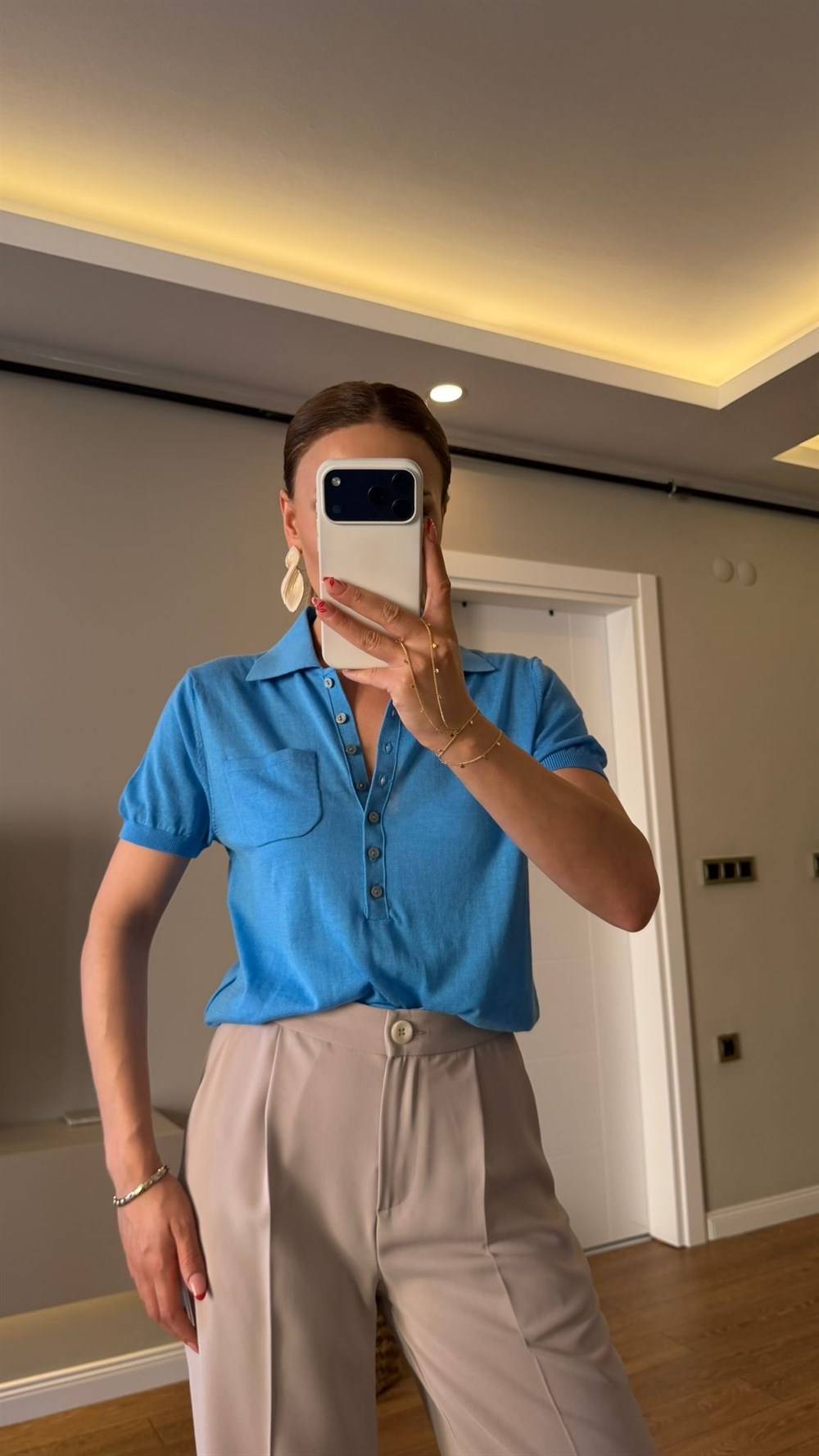 POLO YAKA TRİKO BLUZ TURKUAZ
