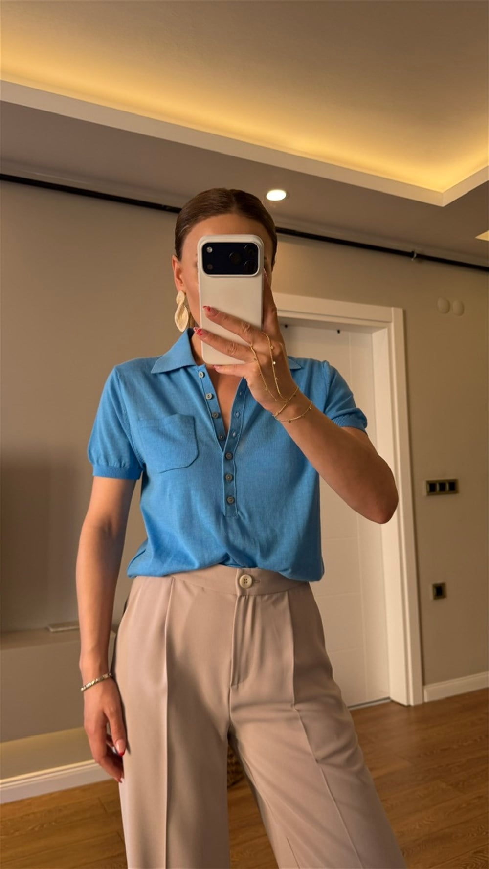 POLO YAKA TRİKO BLUZ TURKUAZ