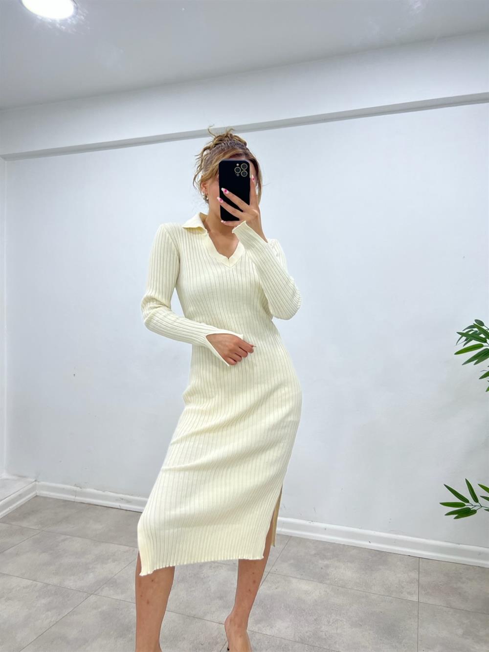 Polo Yaka Tri̇ko Elbi̇se Ekru
