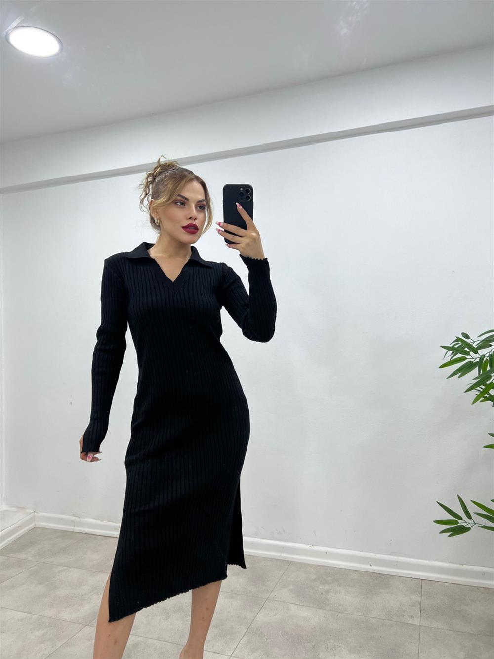 Polo Yaka Tri̇ko Elbi̇se Si̇yah