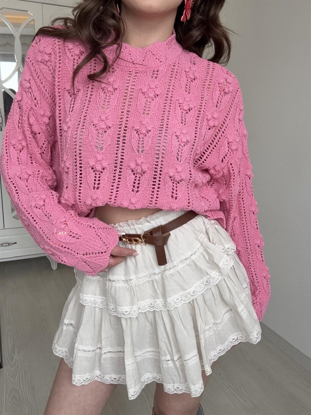 PONPON DESENLİ MERSERİZE PEMBE