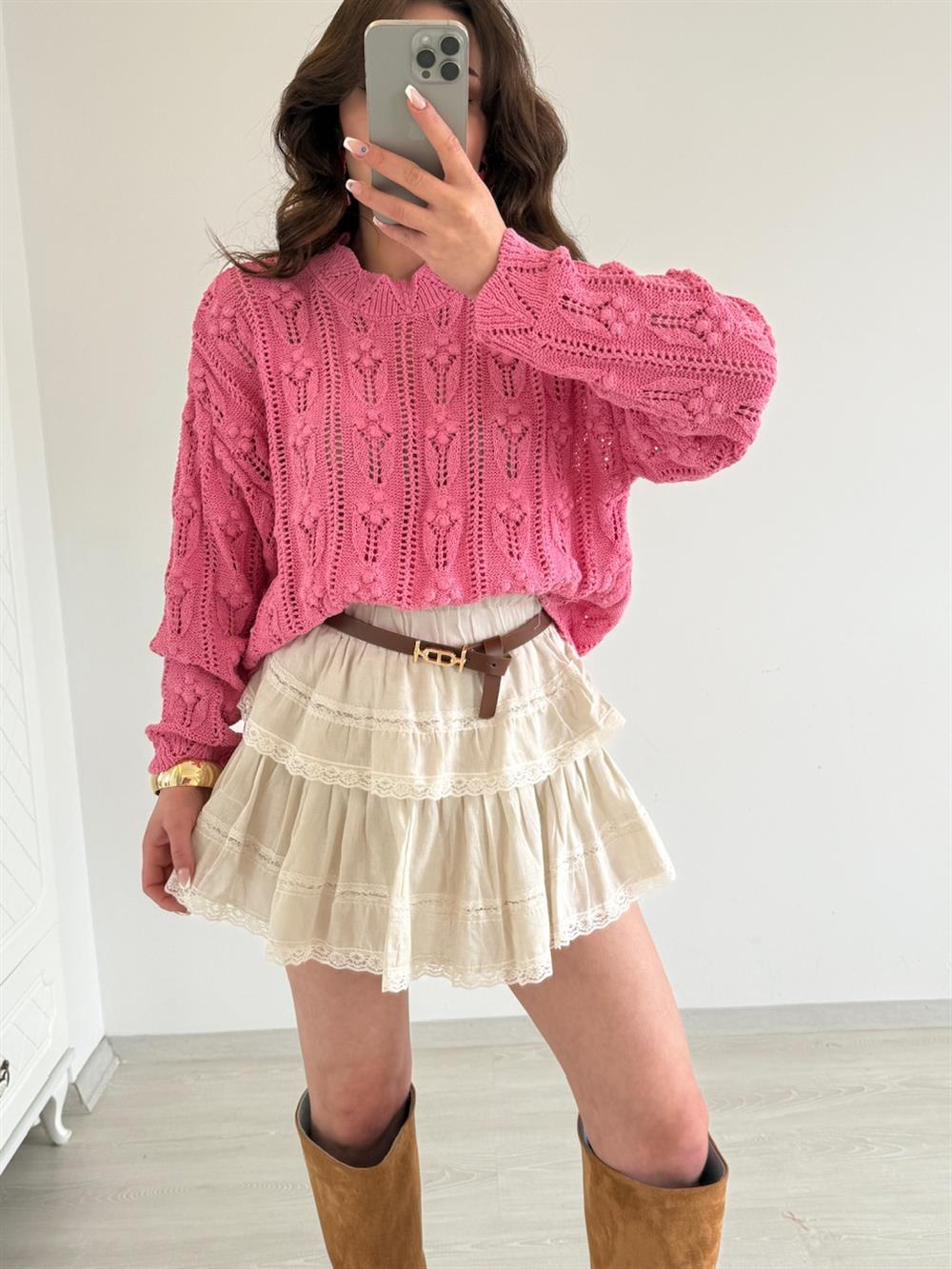 PONPON DESENLİ MERSERİZE PEMBE