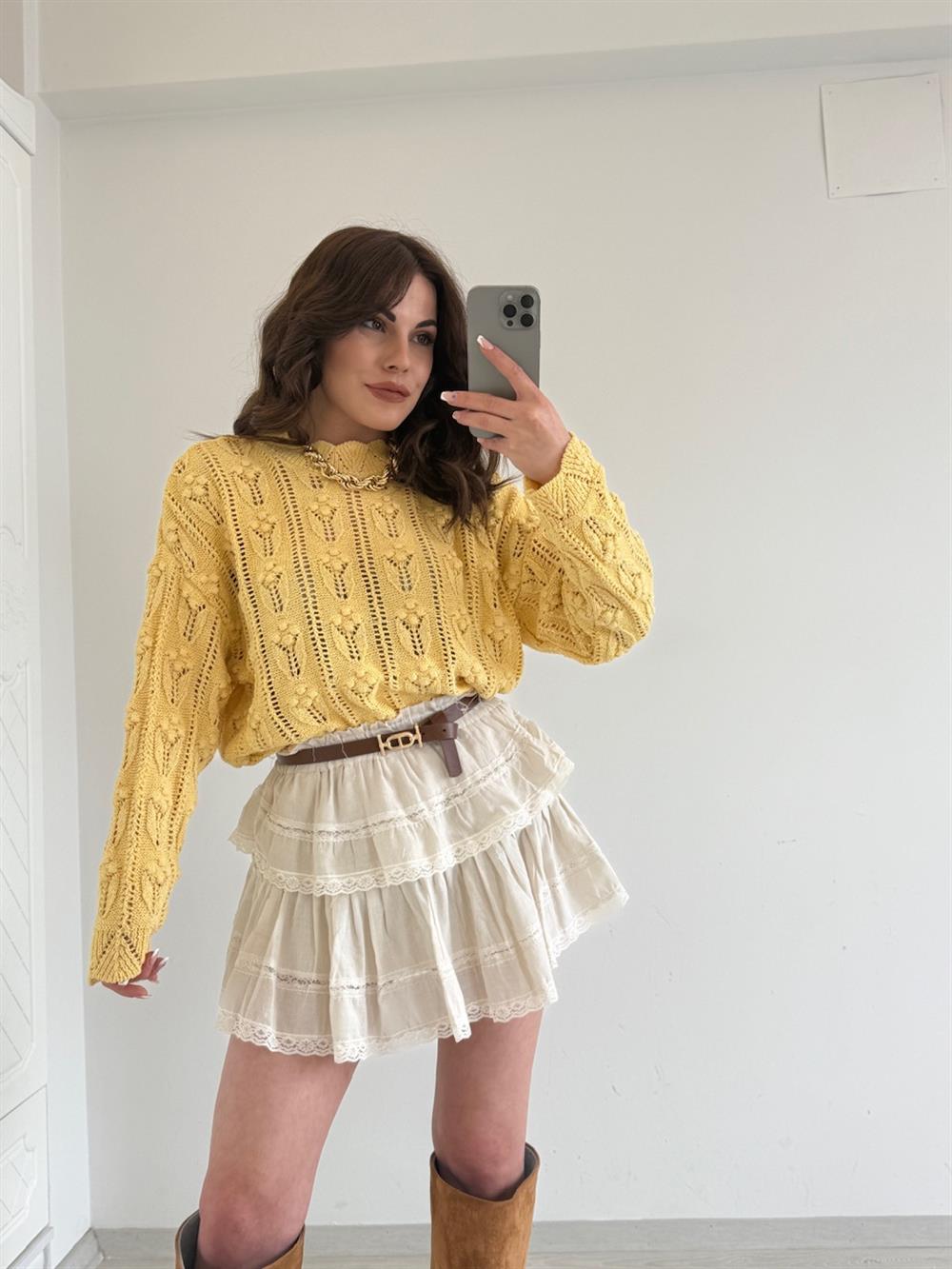 PONPON DESENLİ MERSERİZE SARI
