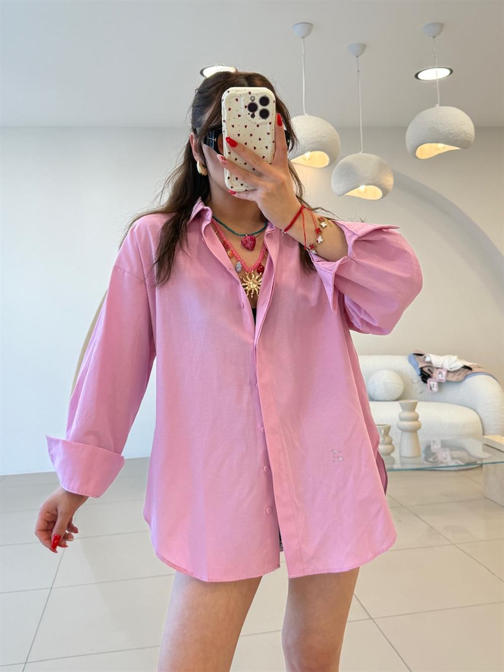 Popli̇n Kumaş  Pembe Gömlek