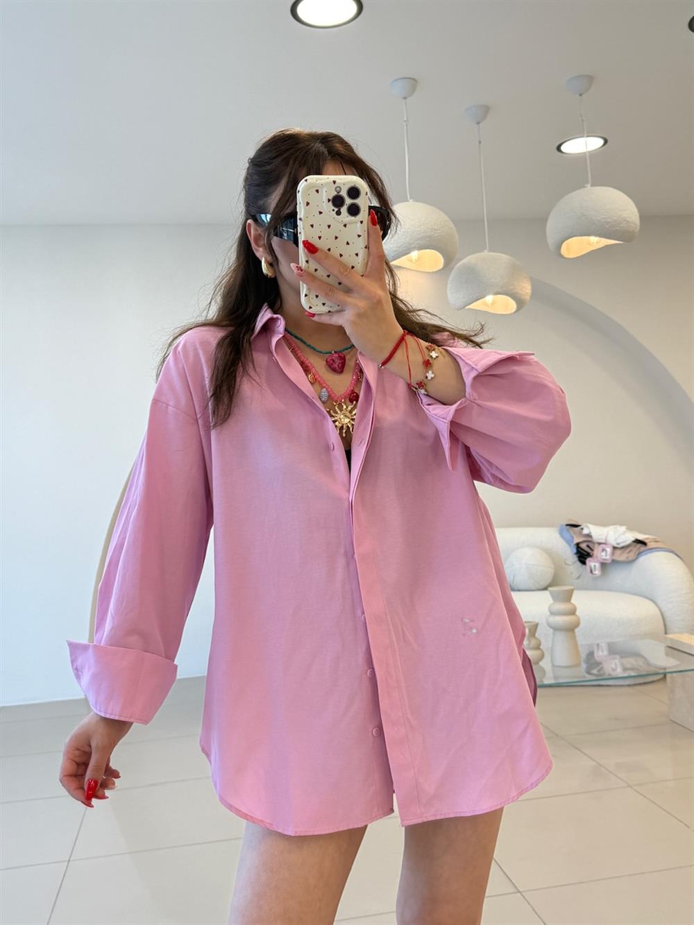 Popli̇n Kumaş  Pembe Gömlek