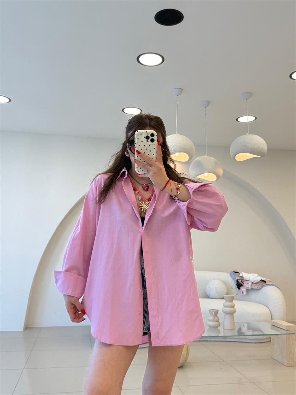 Popli̇n Kumaş  Pembe Gömlek