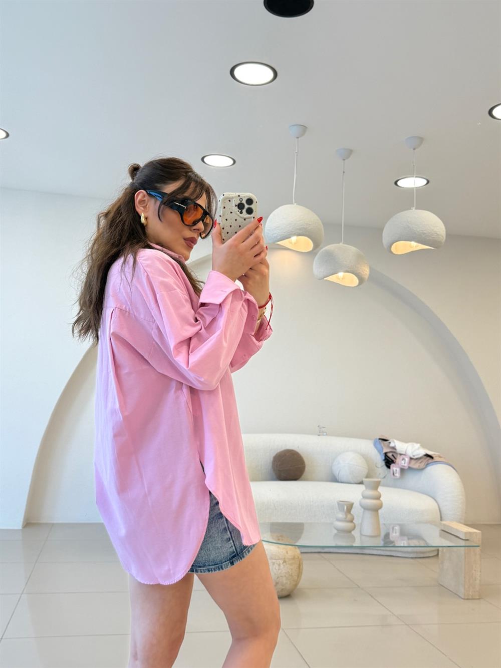 Popli̇n Kumaş  Pembe Gömlek