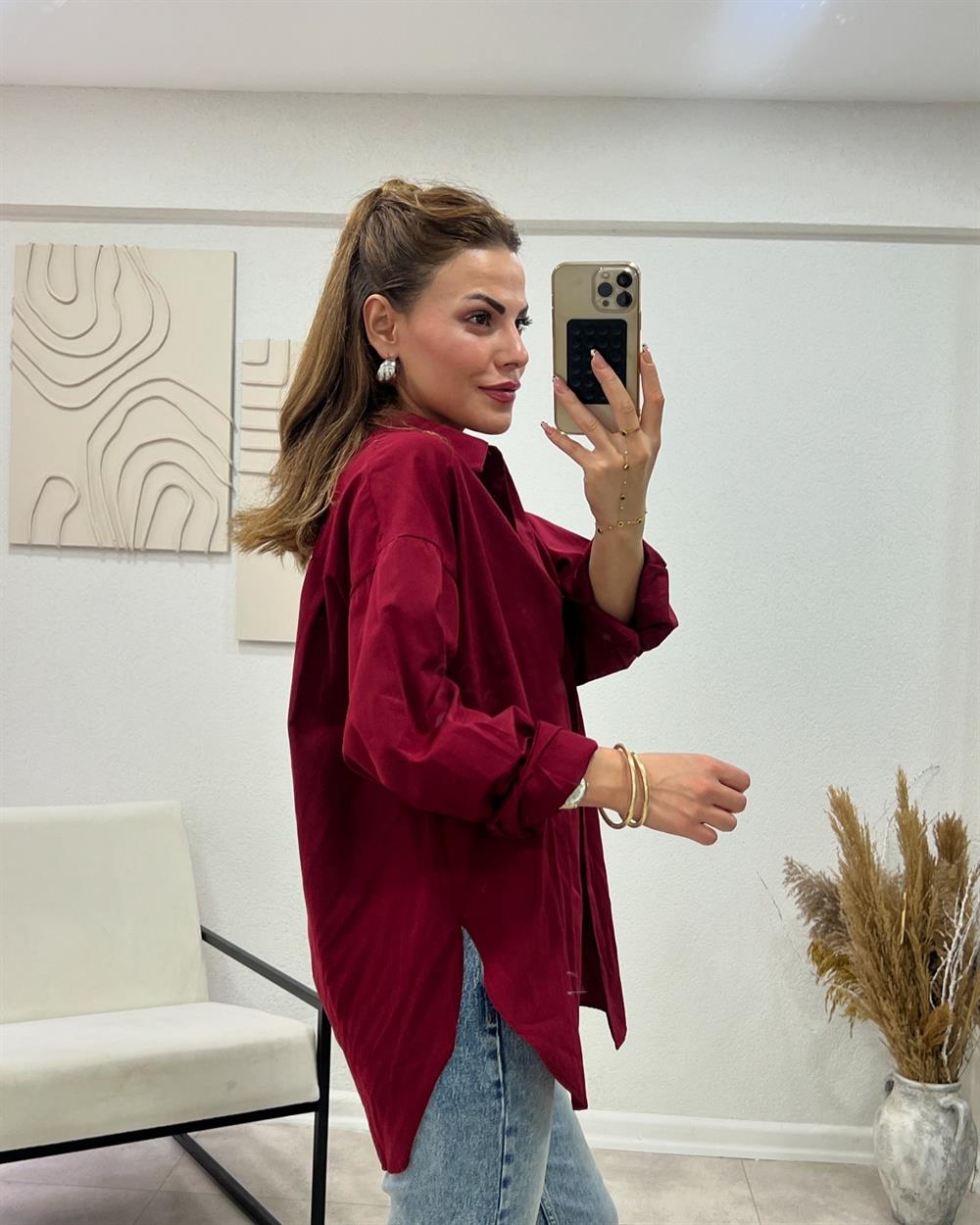Popli̇n Kumaş Premi̇um Bordo Gömlek