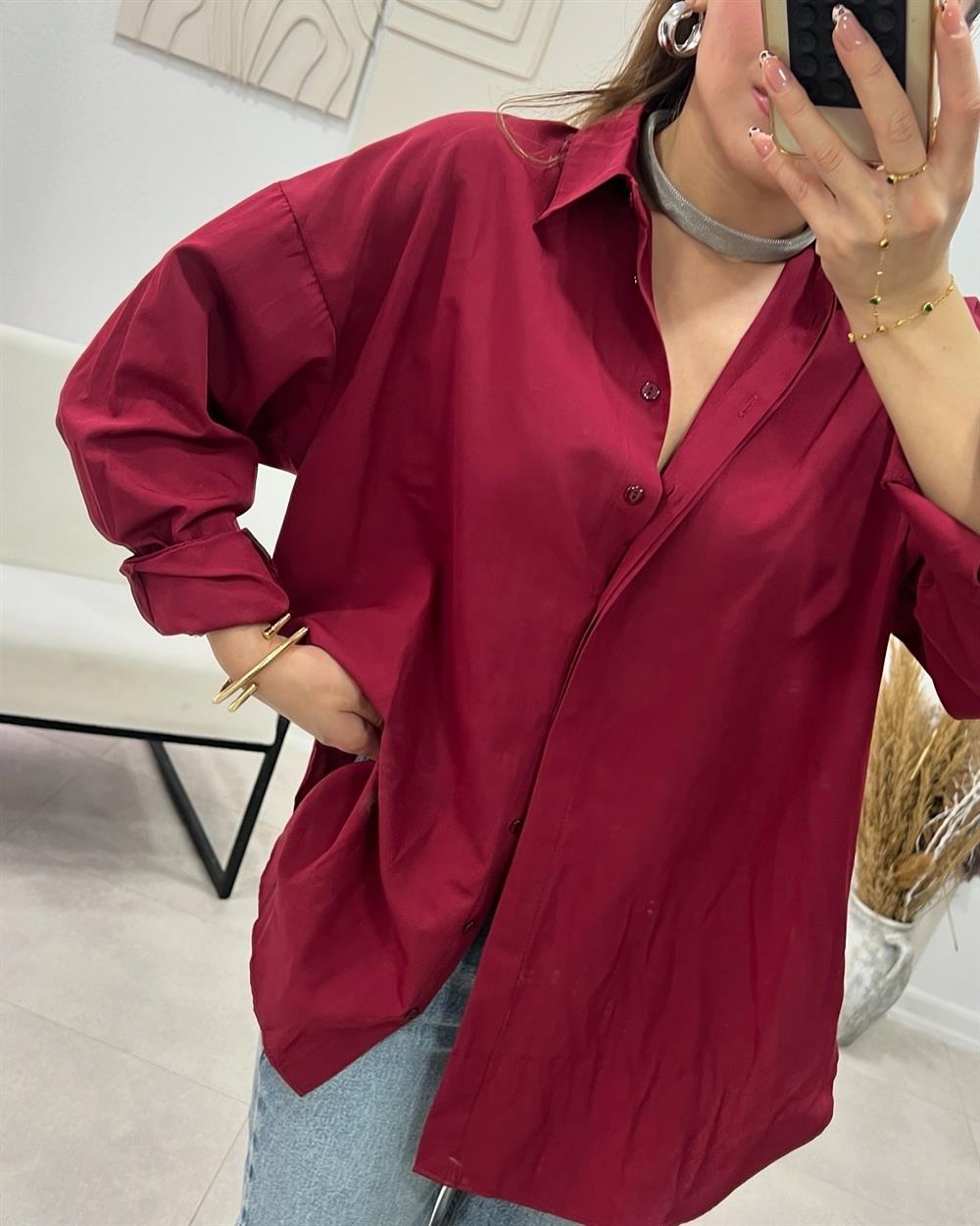 Popli̇n Kumaş Premi̇um Bordo Gömlek