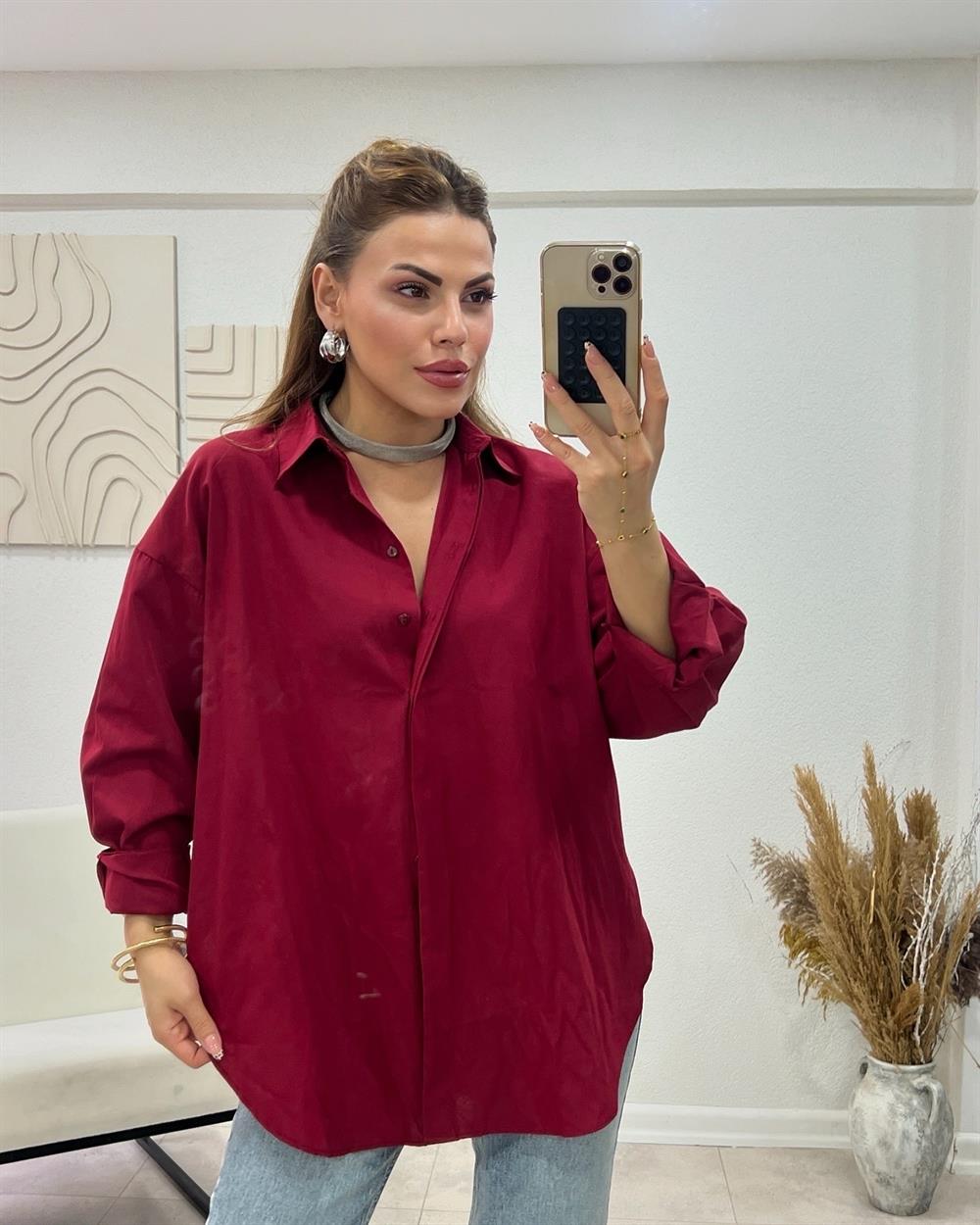 Popli̇n Kumaş Premi̇um Bordo Gömlek