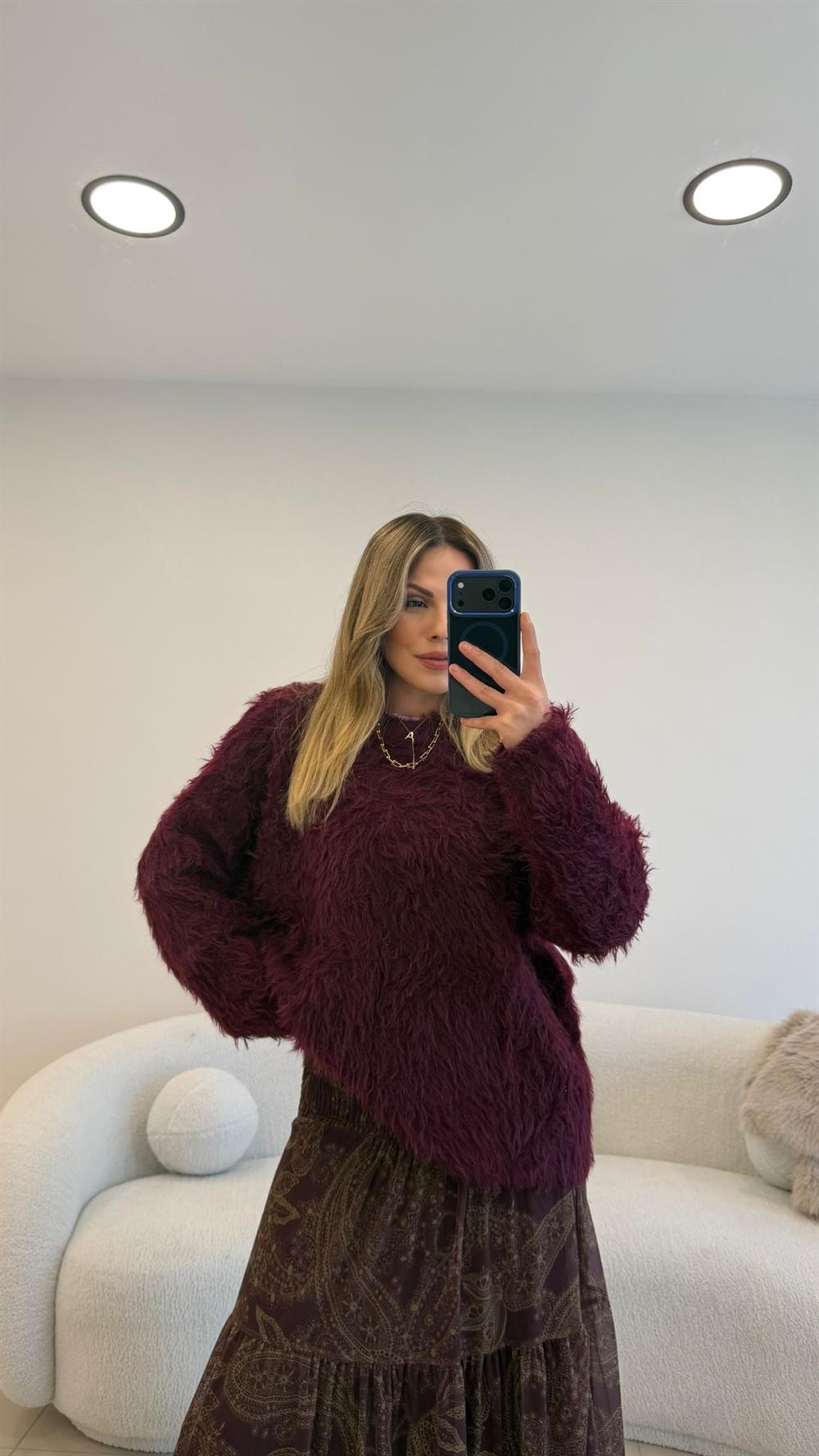 Premi̇um Seri̇ Kürklü Kazak BORDO