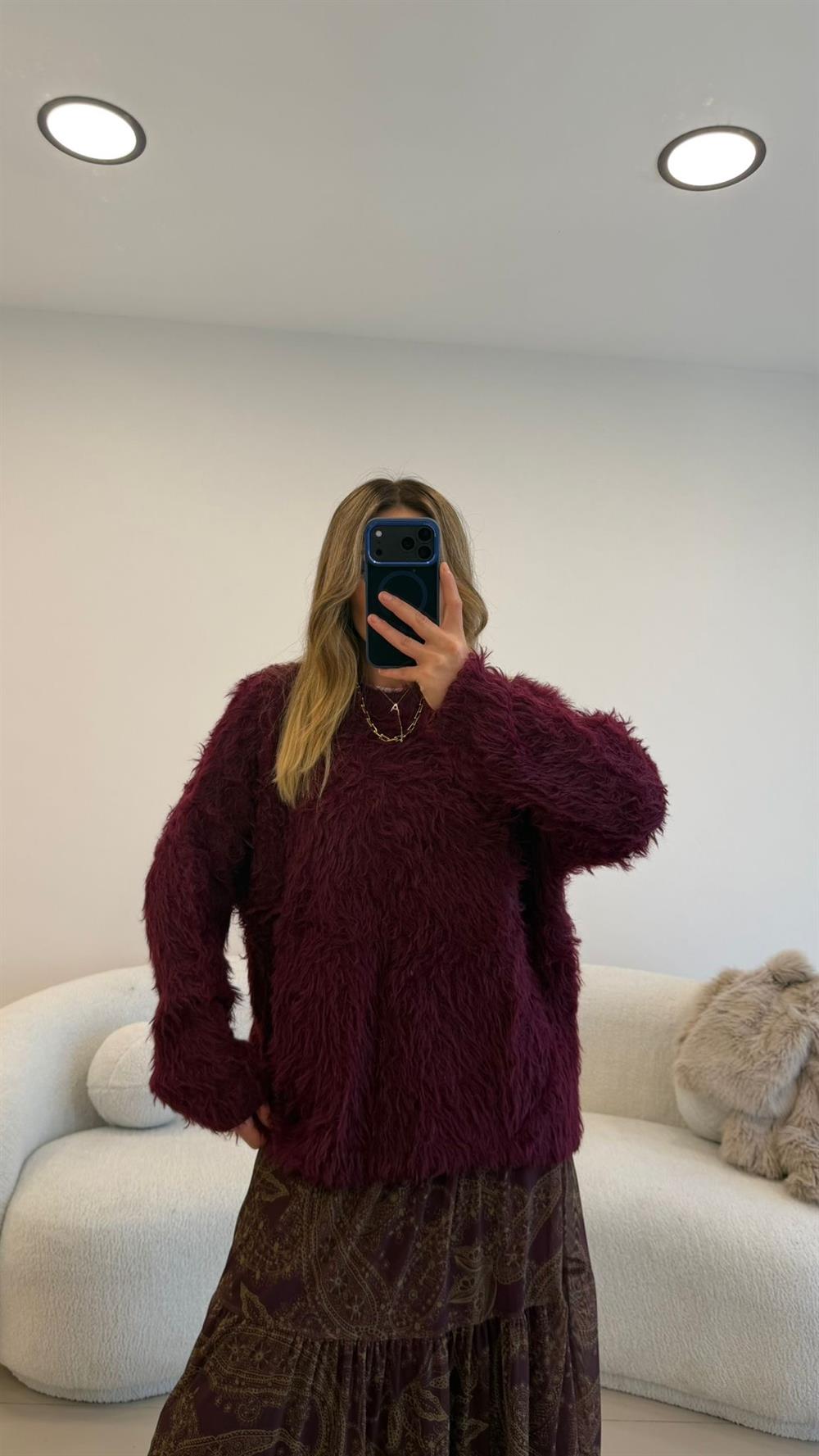 Premi̇um Seri̇ Kürklü Kazak BORDO