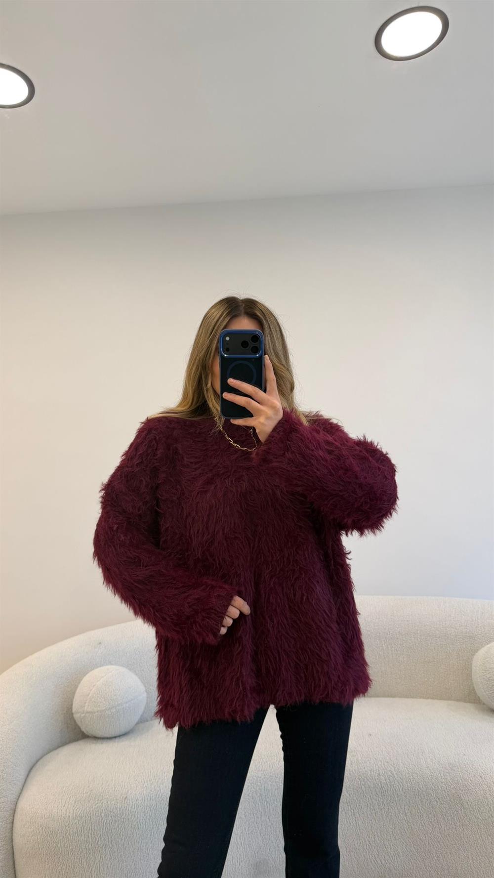Premi̇um Seri̇ Kürklü Kazak BORDO