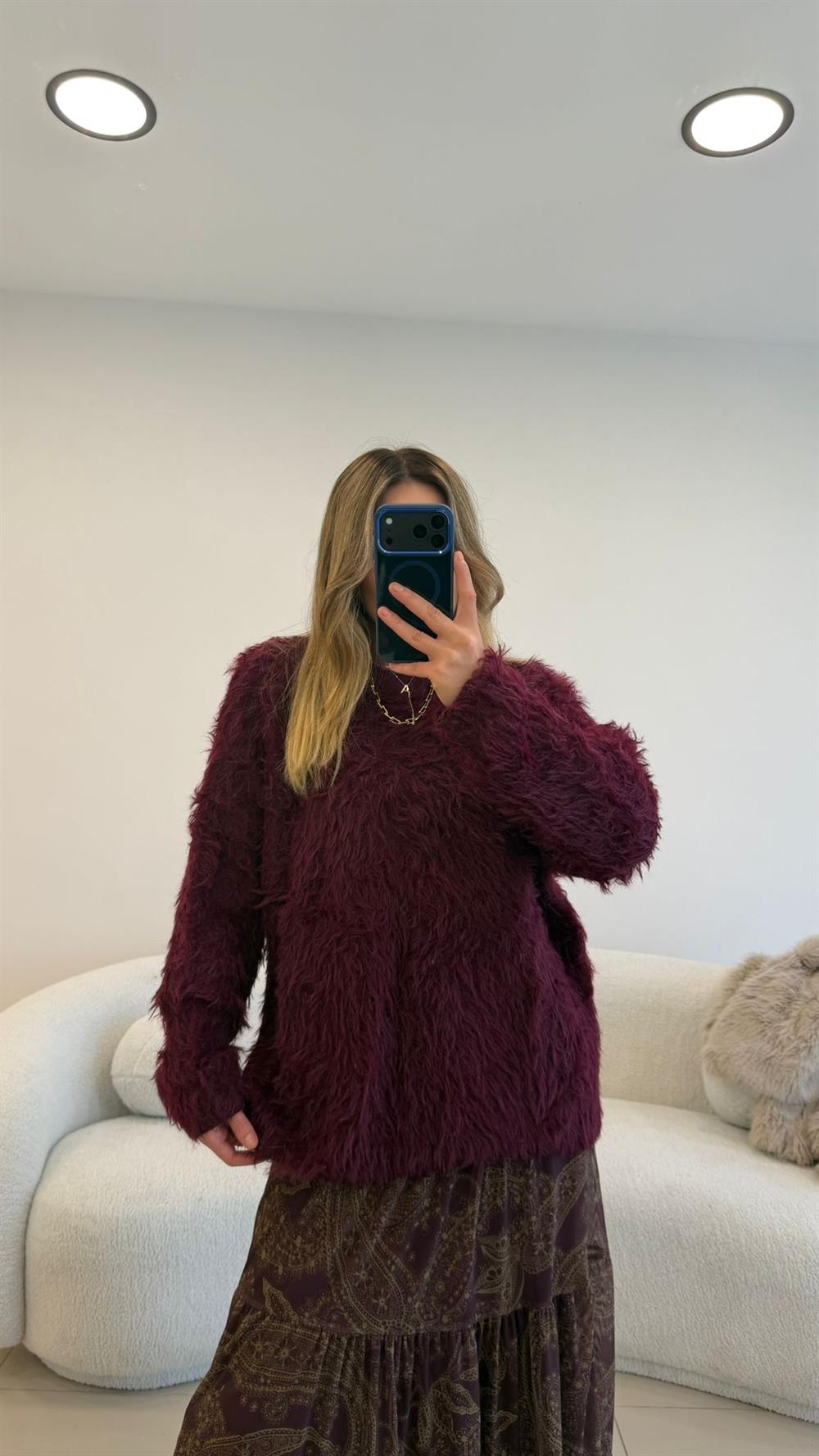 Premi̇um Seri̇ Kürklü Kazak BORDO