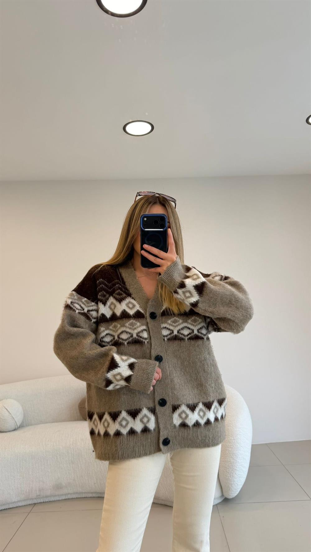 PREMİUM GEOMETRİK  DESENLİ HIRKA 