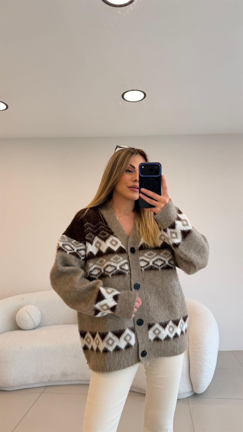 PREMİUM GEOMETRİK  DESENLİ HIRKA 