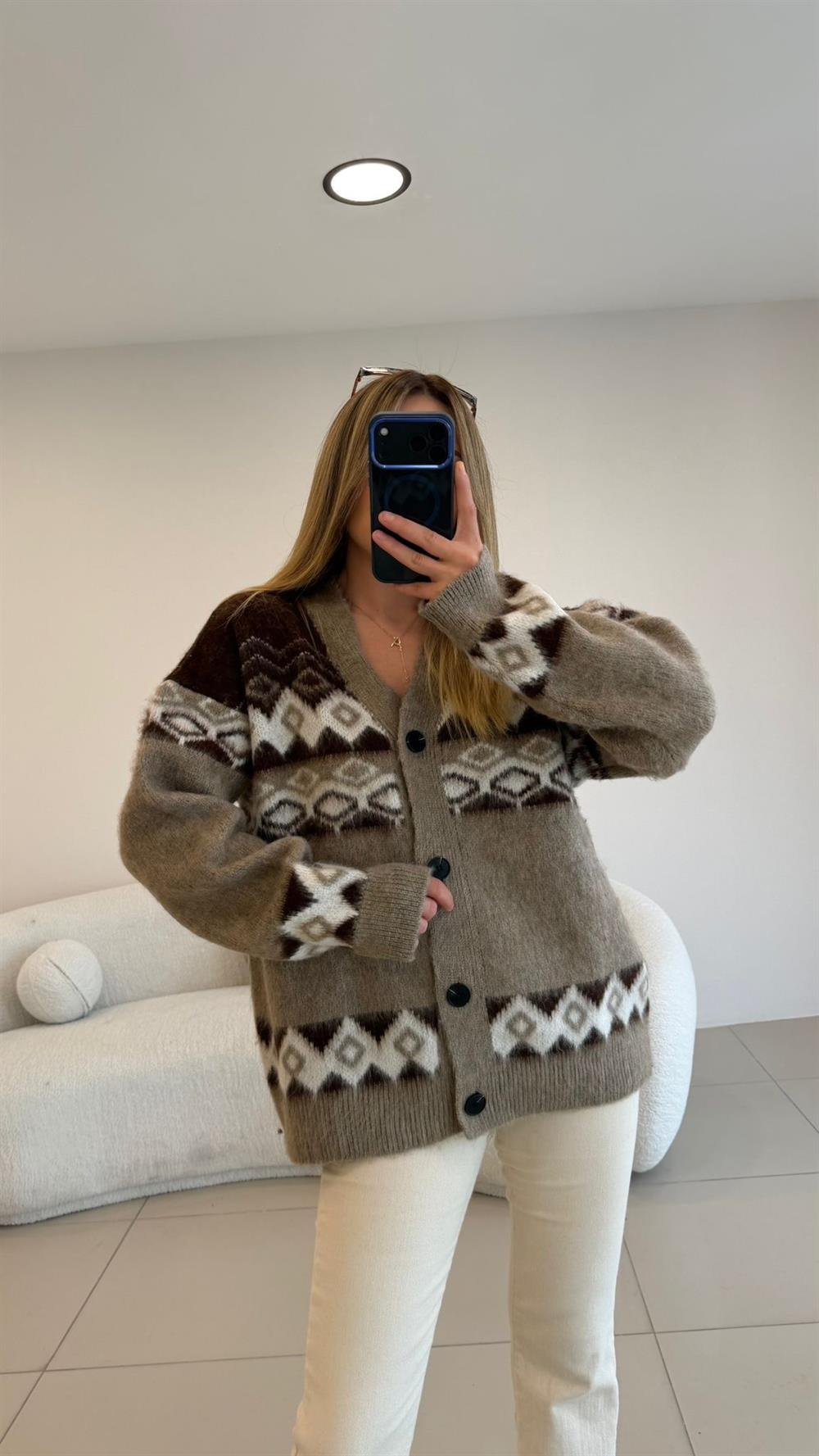 PREMİUM GEOMETRİK  DESENLİ HIRKA 