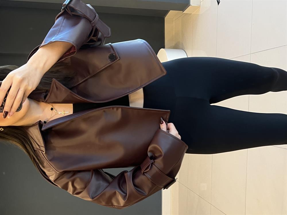 Premium Kisa Deri̇ Ceket Bordo