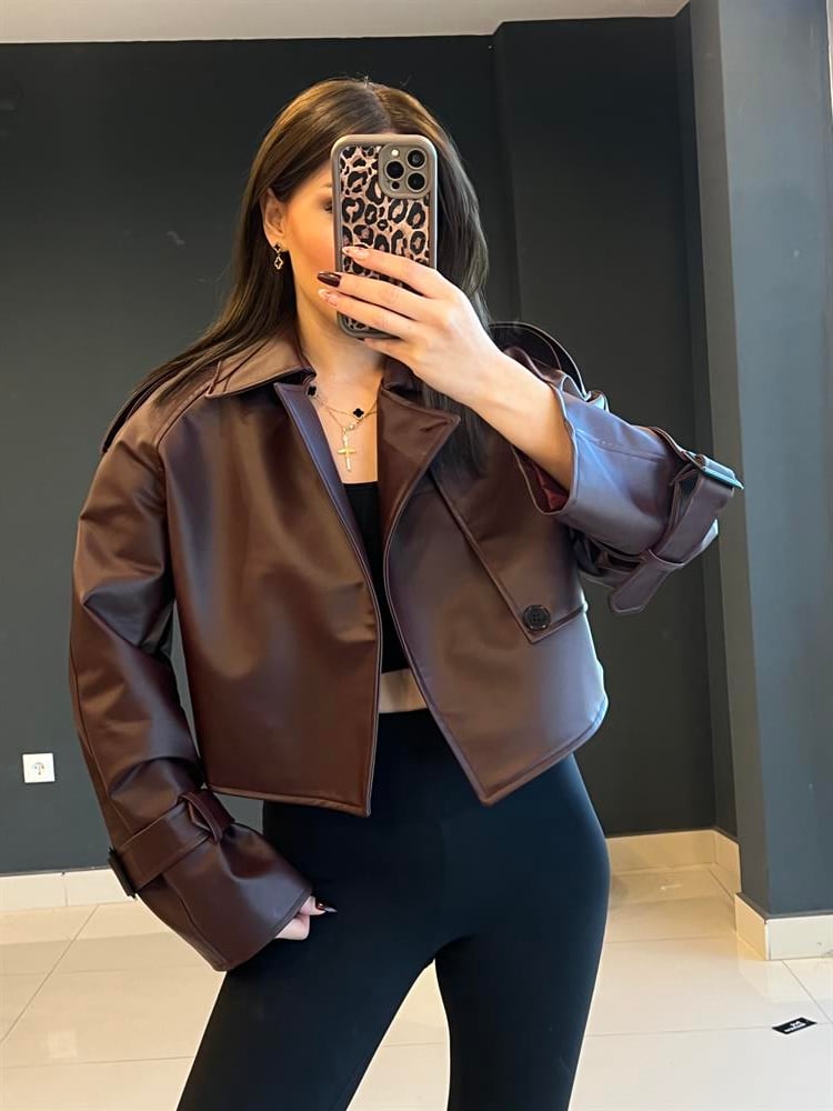 Premium Kisa Deri̇ Ceket Bordo