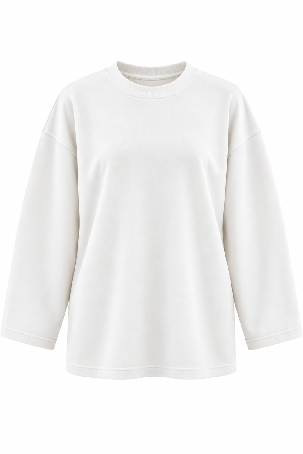 Premium Oversize Kesim Uzun Kollu Basic Sweat Beyaz