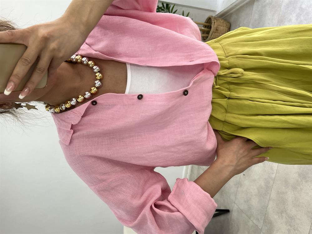 Premi̇um Özel Seri̇ Keten Gömlek Toz Pembe