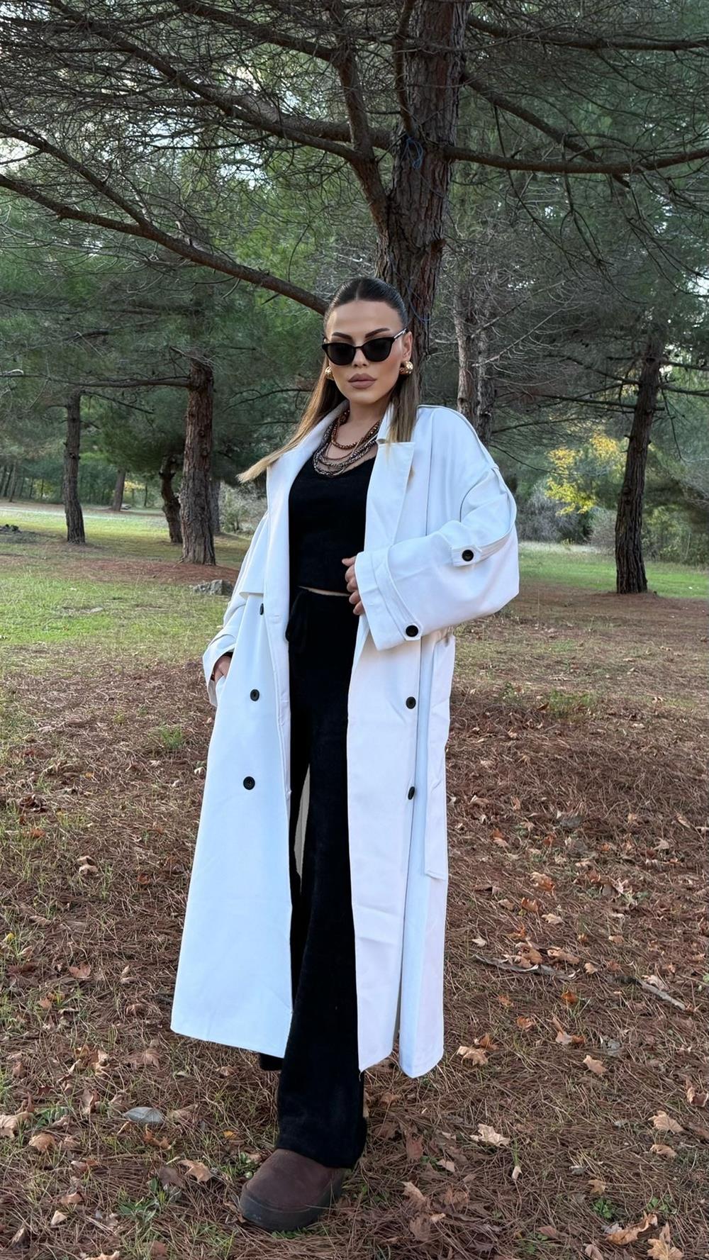 Premium Seri̇ Astarli Trençkot Beyaz