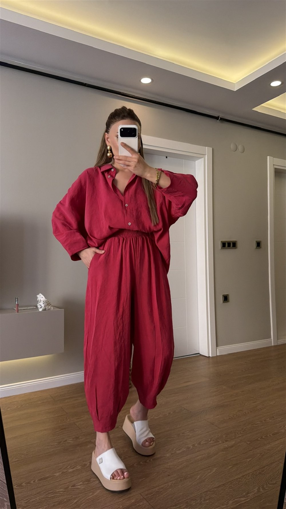 Premium Seri Ayrobin Keten Takım Kırmızı