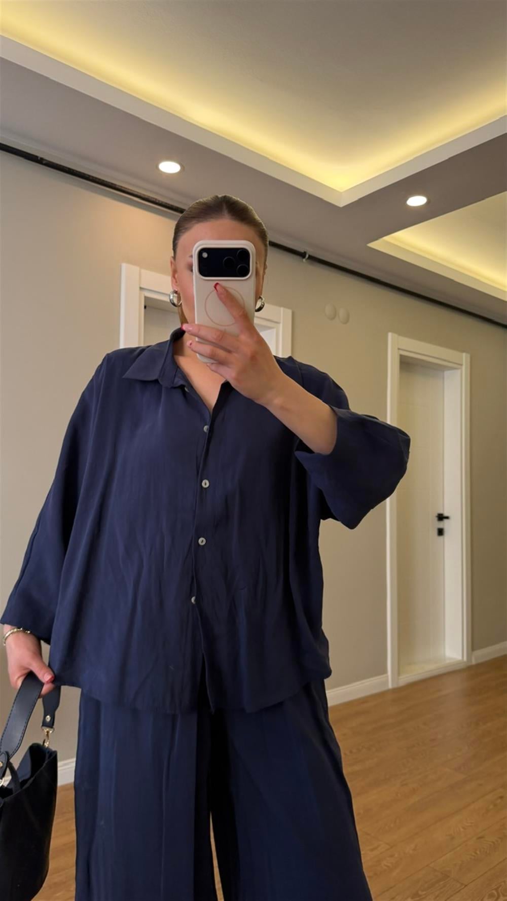 Premium Seri Ayrobin Keten Takım Lacivert 