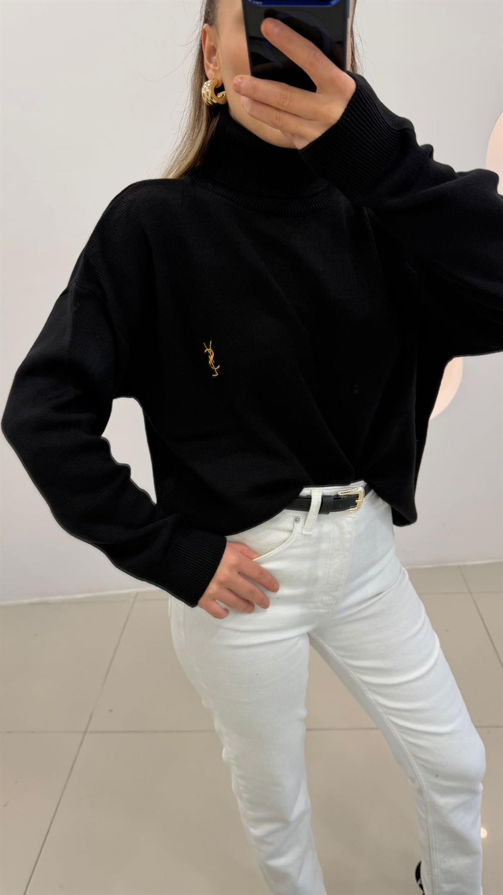 PREMİUM SERİ BALIKÇI YAKA KAZAK SİYAH