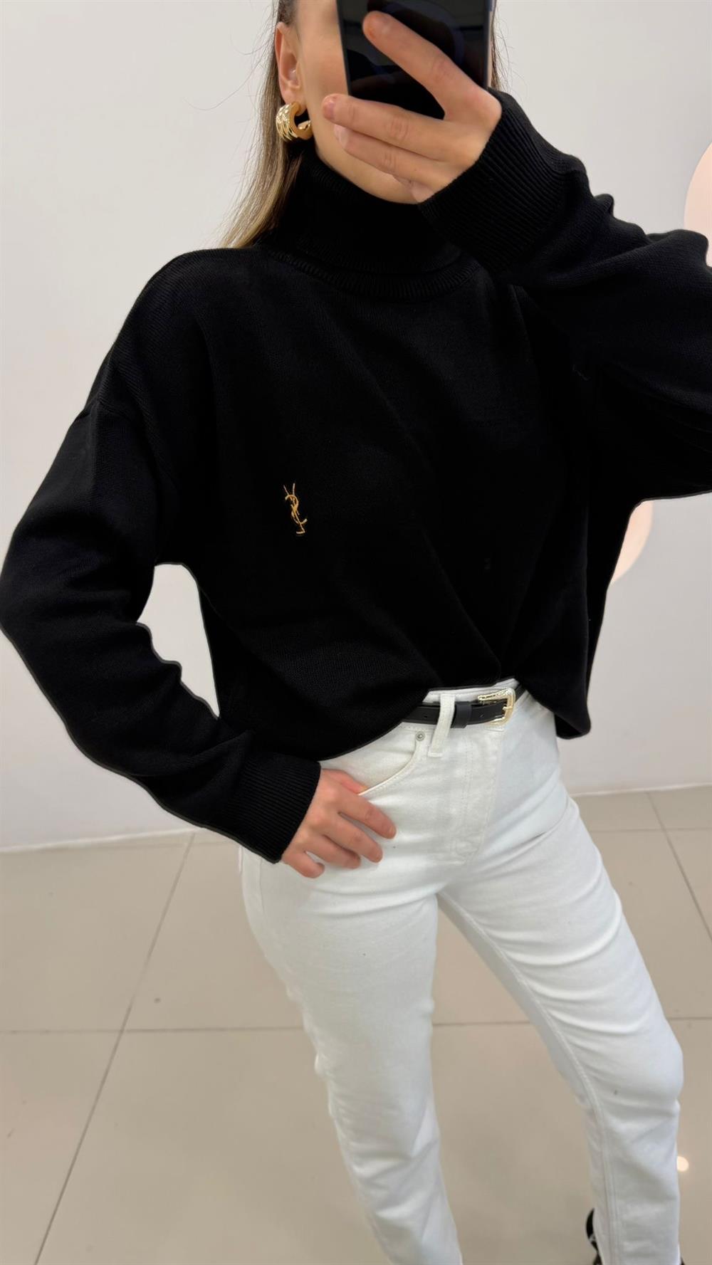 PREMİUM SERİ BALIKÇI YAKA KAZAK SİYAH