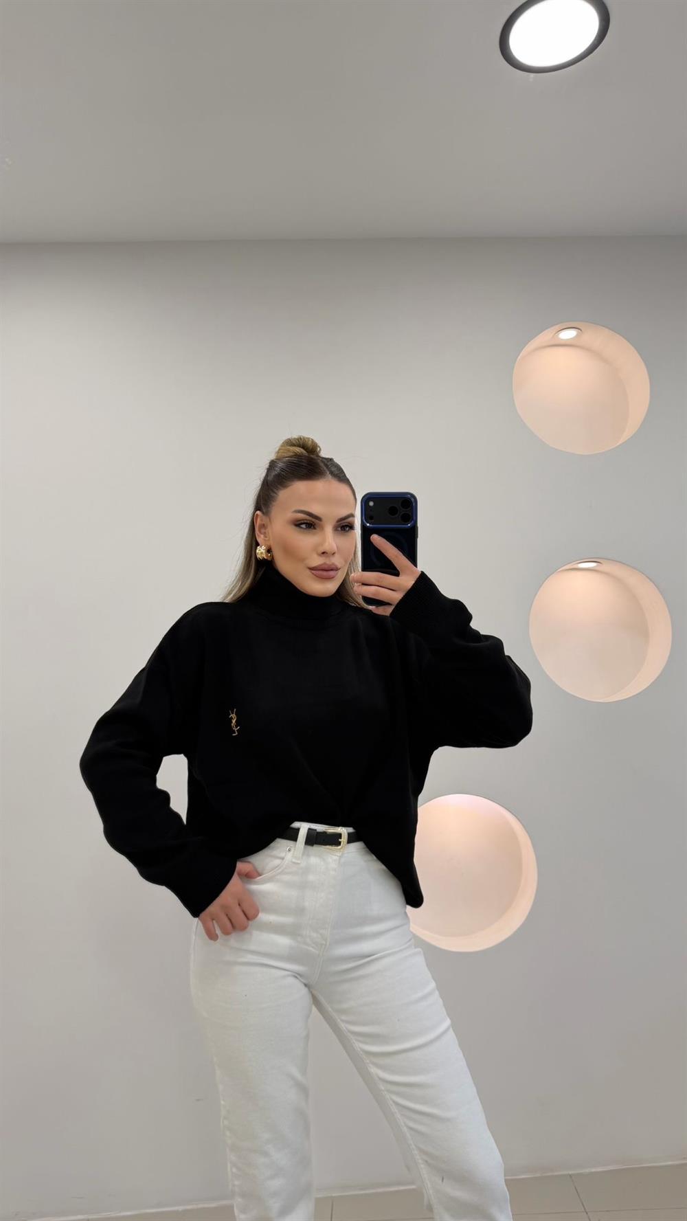 PREMİUM SERİ BALIKÇI YAKA KAZAK SİYAH