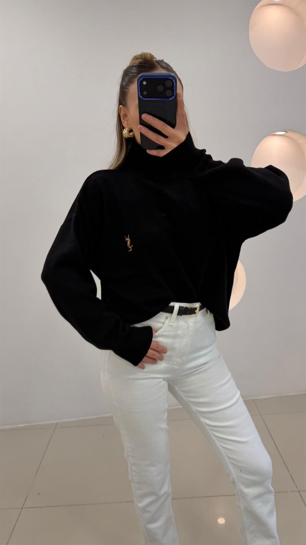 PREMİUM SERİ BALIKÇI YAKA KAZAK SİYAH