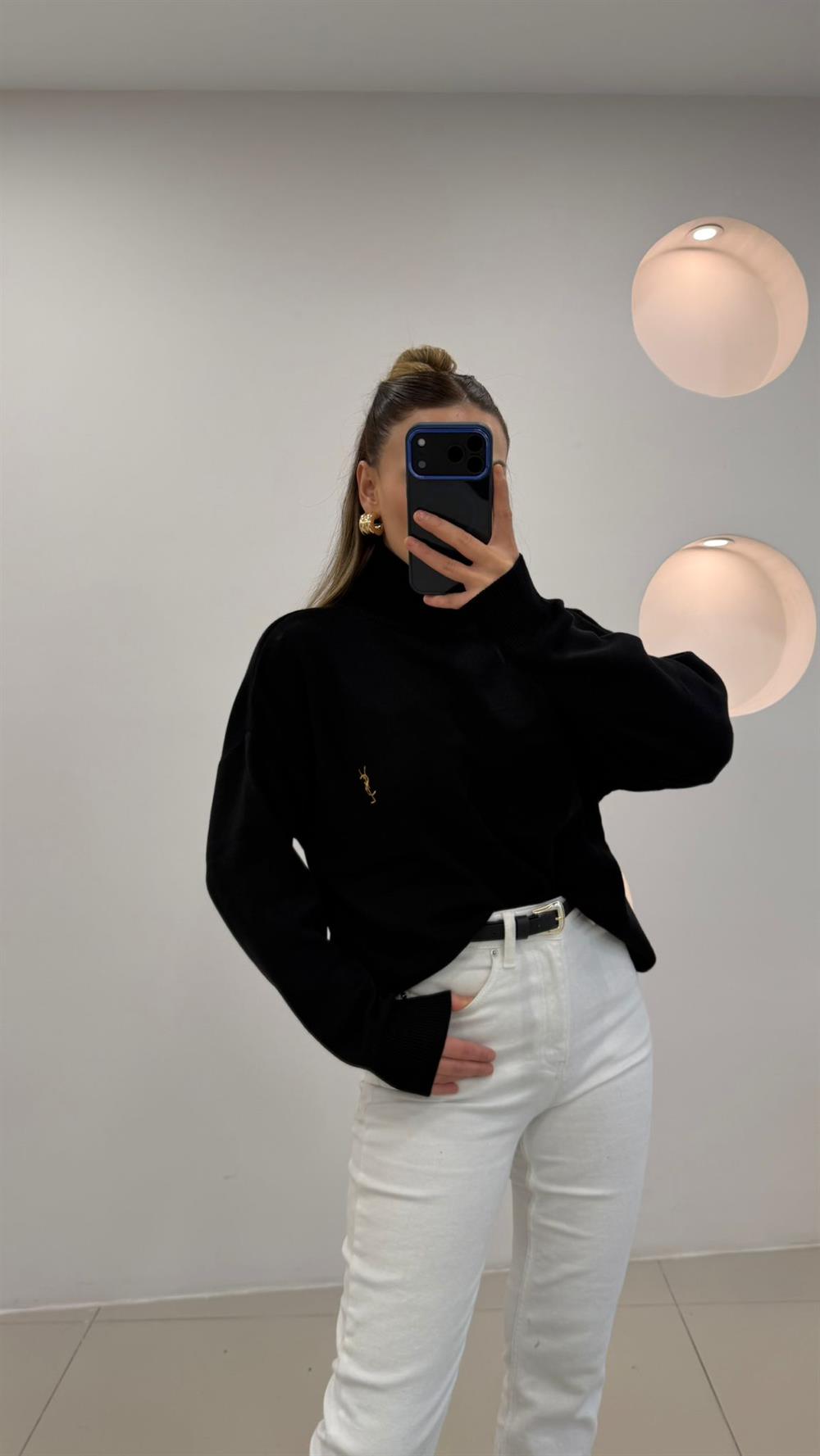 PREMİUM SERİ BALIKÇI YAKA KAZAK SİYAH