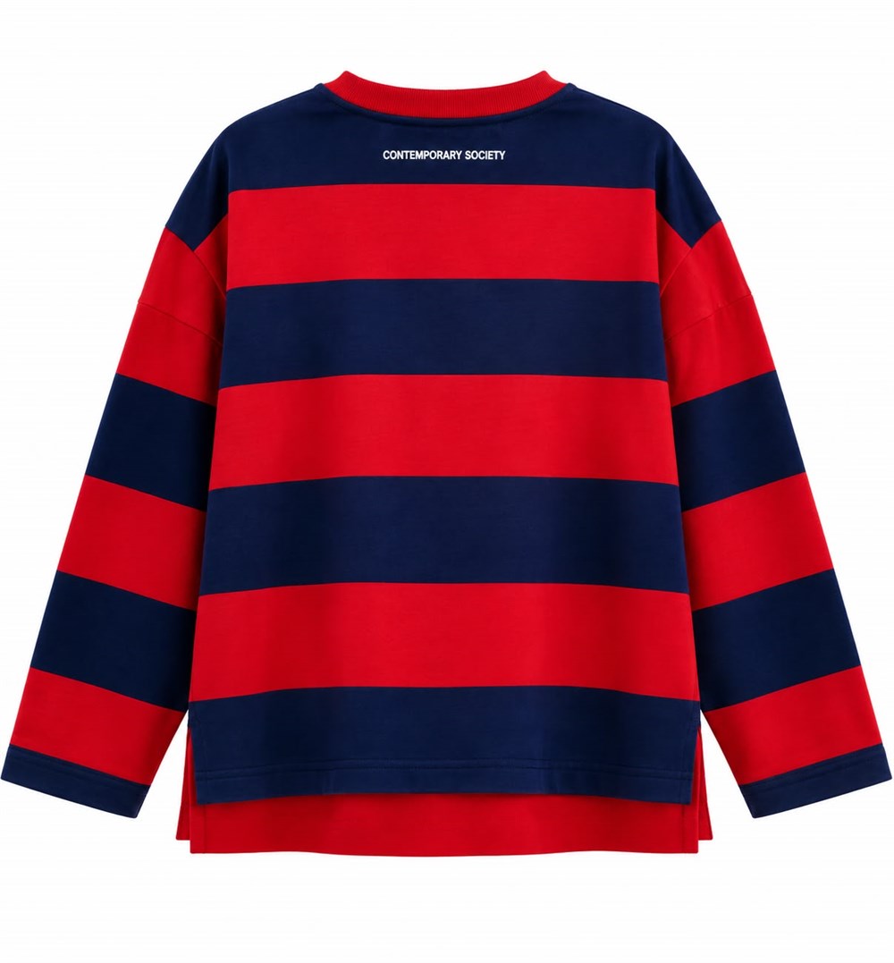 Premium Seri Baskılı Çizgili Sweatshirt Kırmızı-Lacivert