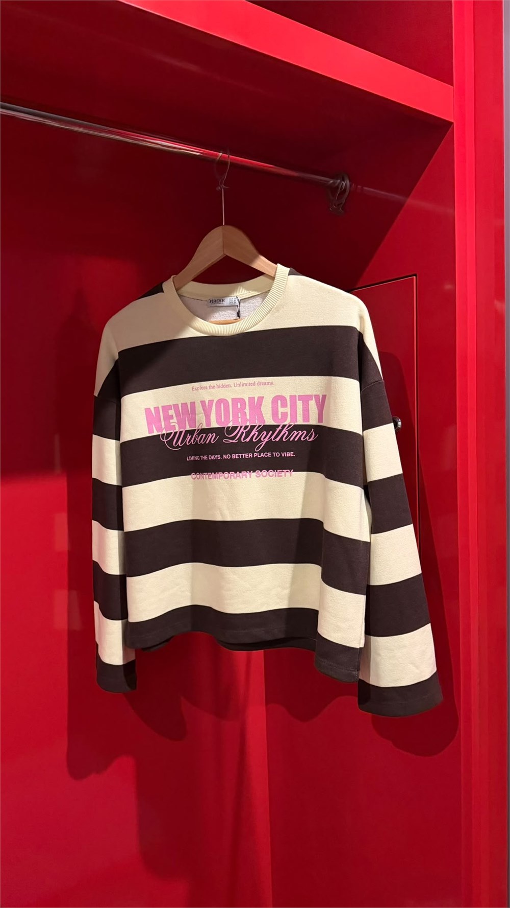Premium Seri Baskılı Çizgili Sweatshirt Sarı-Kahve