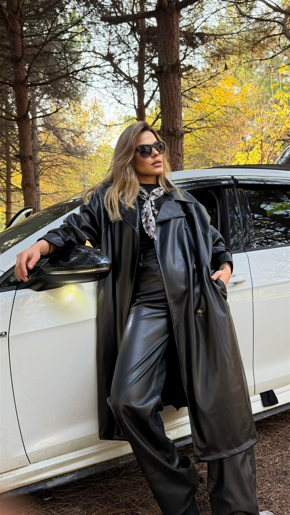 PREMİUM SERİ DERİ TRENÇ SİYAH