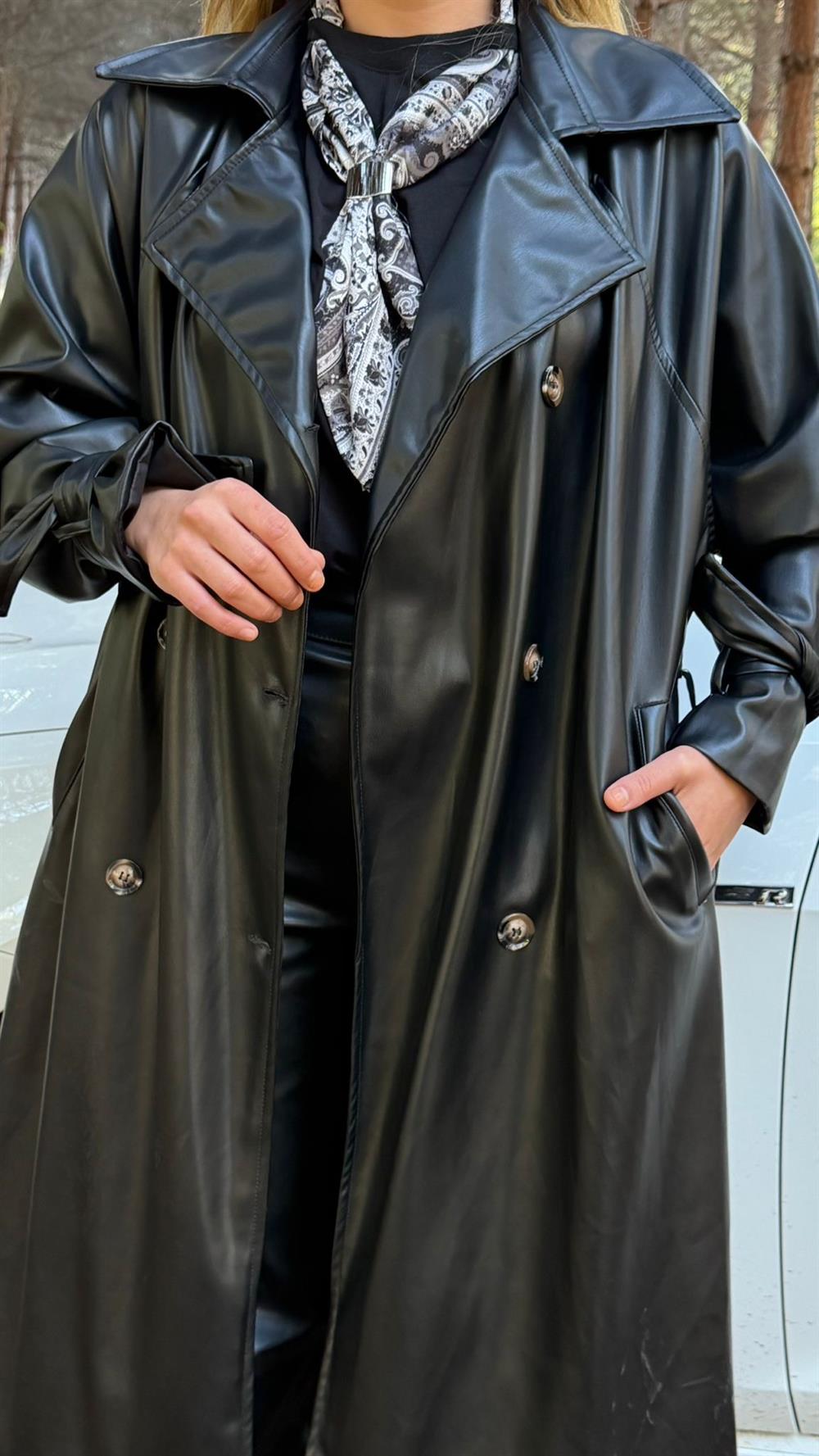 PREMİUM SERİ DERİ TRENÇ SİYAH