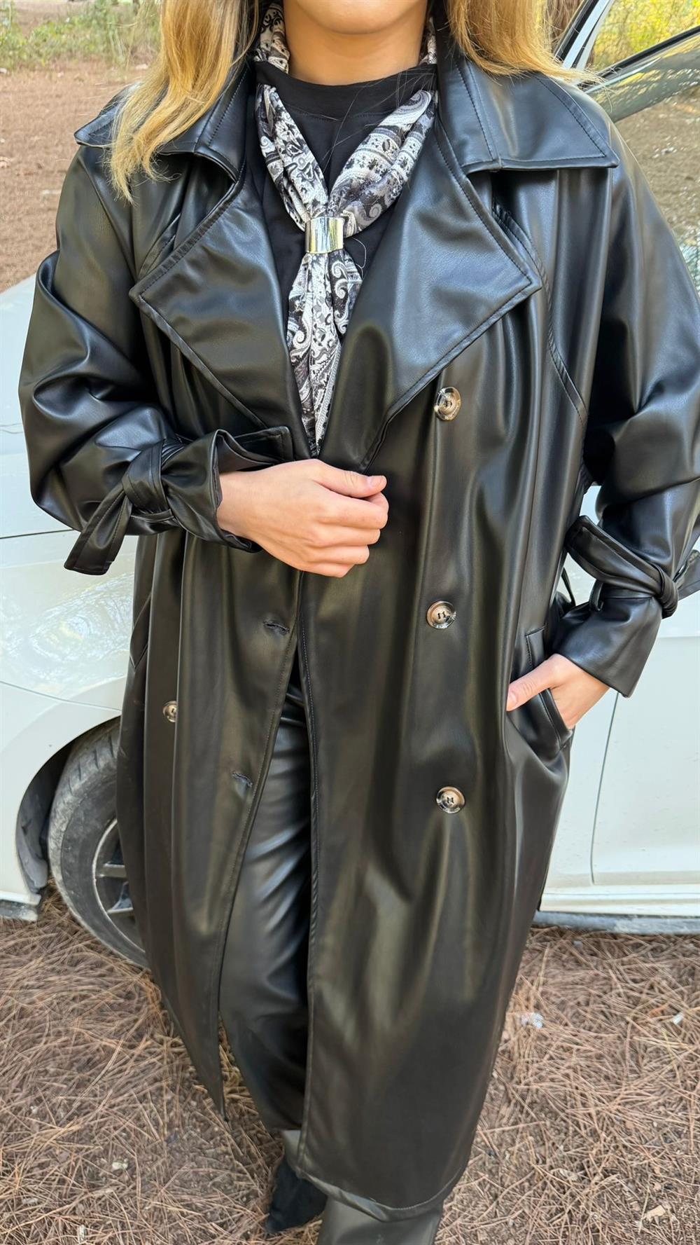 PREMİUM SERİ DERİ TRENÇ SİYAH