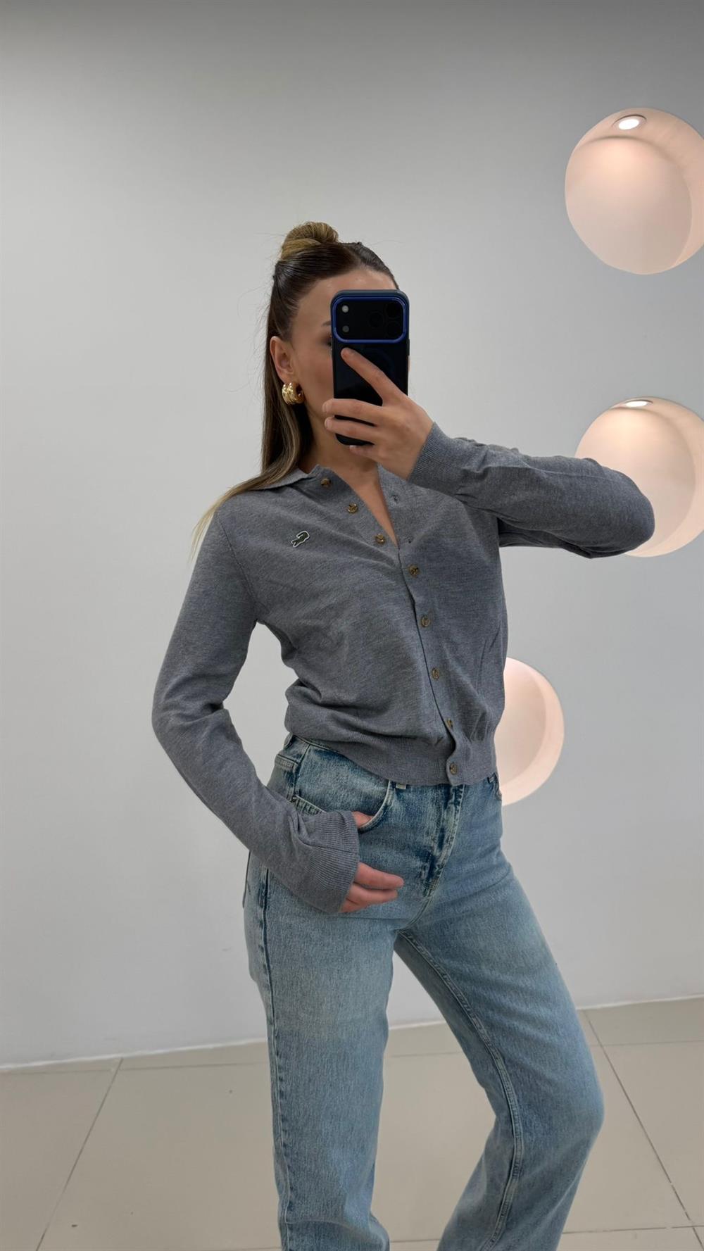 PREMİUM SERİ DÜĞMELİ YAKALI  HIRKA GRİ