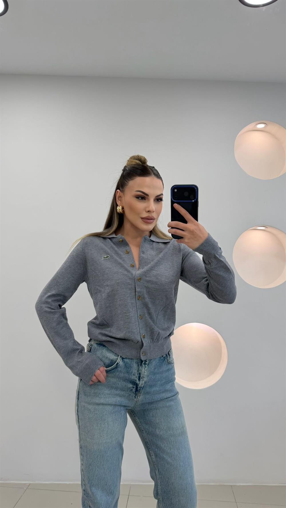 PREMİUM SERİ DÜĞMELİ YAKALI  HIRKA GRİ