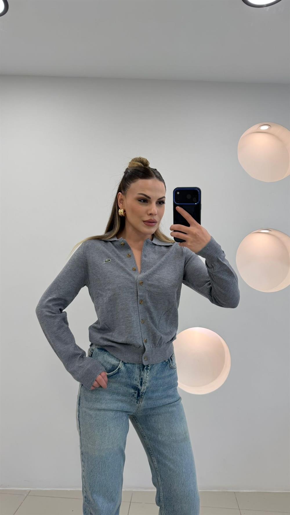 PREMİUM SERİ DÜĞMELİ YAKALI  HIRKA GRİ