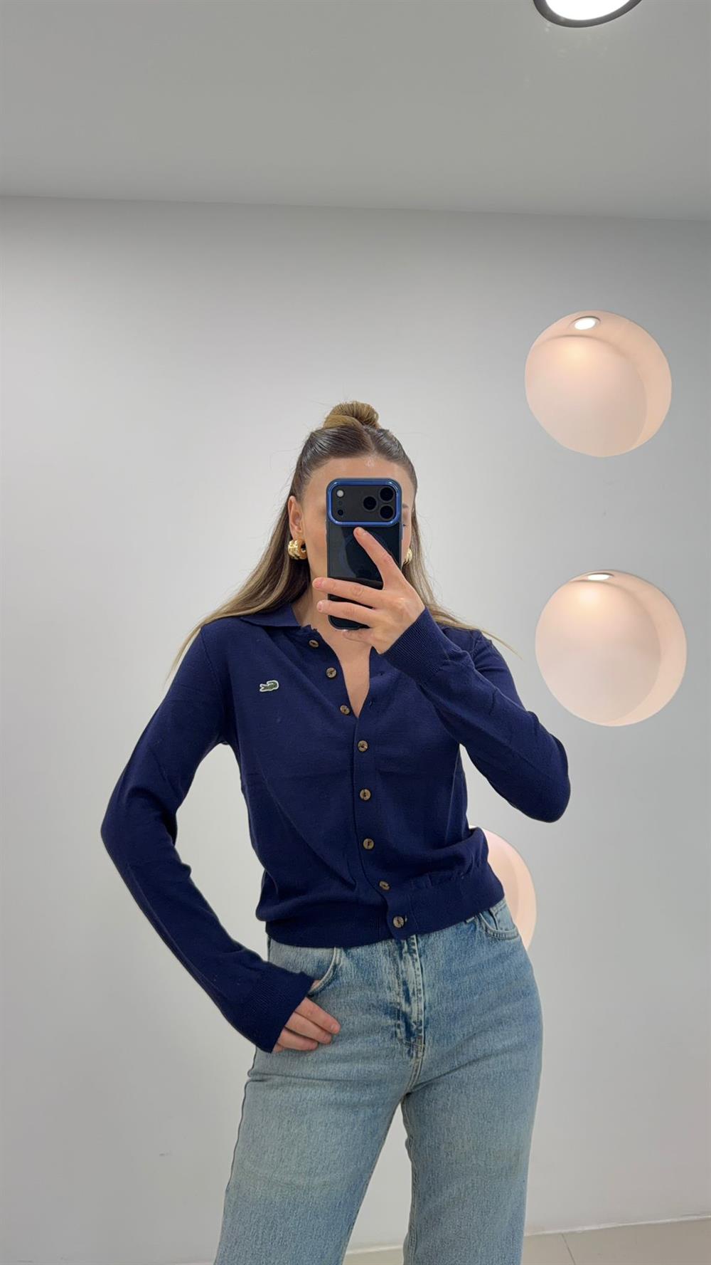 PREMİUM SERİ DÜĞMELİ YAKALI  HIRKA LACİVERT