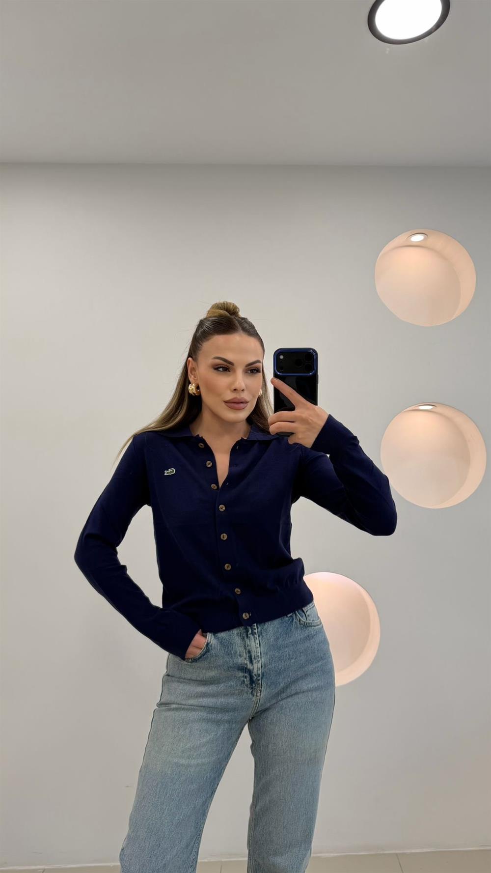 PREMİUM SERİ DÜĞMELİ YAKALI  HIRKA LACİVERT